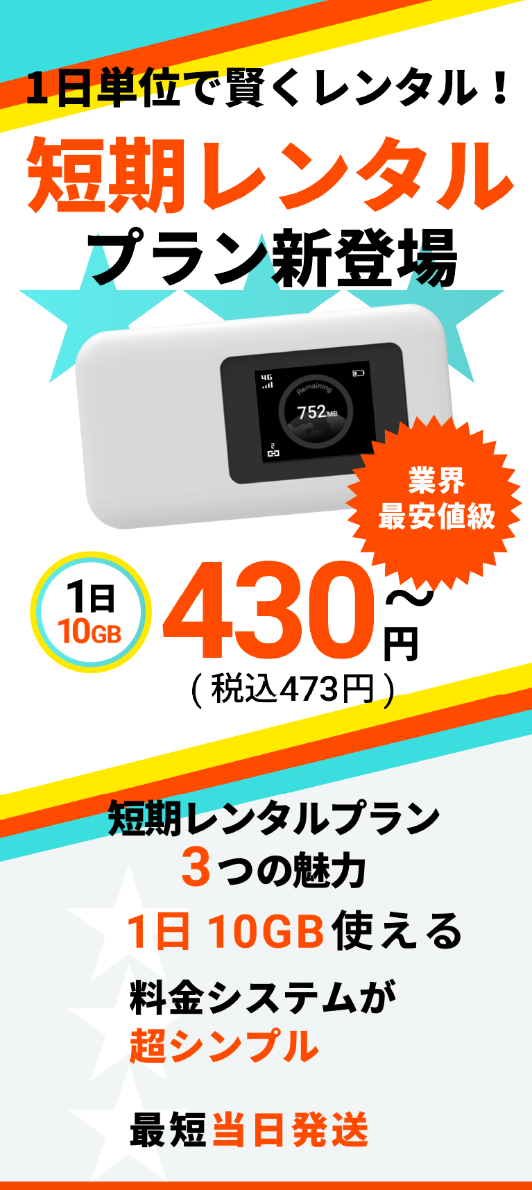 驚くほどシンプルで借りやすいポケットwifi（ワイファイ）・レンタルwifi（ワイファイ）！！短期レンタルプラン新登場
